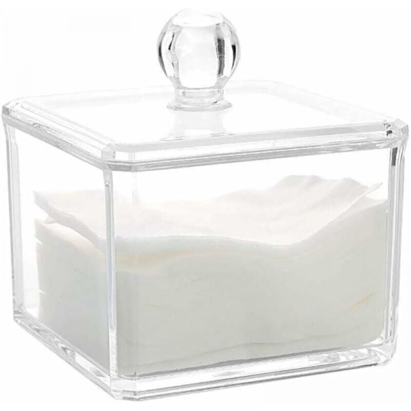 foto del prodotto linjou scatola porta tampone in cotone acrilico, contenitore per cosmetici, organizer per tutti i tuoi cosmetici, 9,2 9,2 7,2 cm, trasparente,