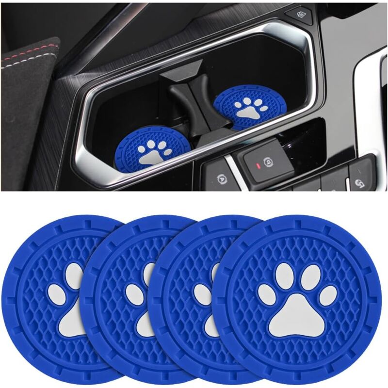 foto del prodotto linjou set di 4 sottobicchieri antiscivolo con stampa di zampe di cane in pvc, tappetino universale per bevande per auto da 7 cm, accessori interni