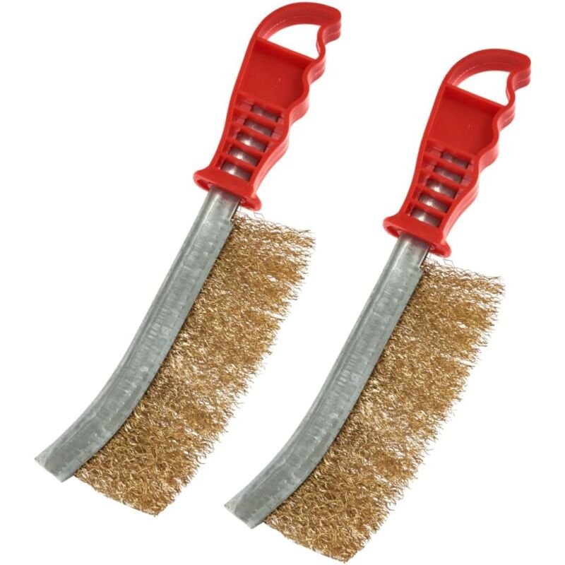 foto del prodotto linjou set di spazzole a filo, 2 pezzi spazzole a filo spazzola manuale per ruggine, spazzola a filo duro set di spazzole a filo in ottone per la