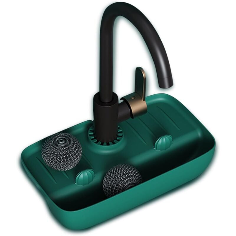 foto del prodotto linjou stuoia di asciugatura in silicone con manico del rubinetto e porta spugna, porta spugna per lavello, stuoia di asciugatura per piani di