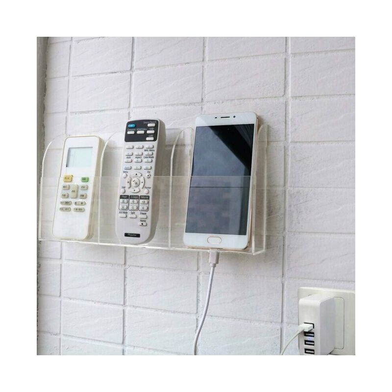 foto del prodotto linjou supporto da parete in acrilico per telefono cellulare con telecomando 3 scomparti