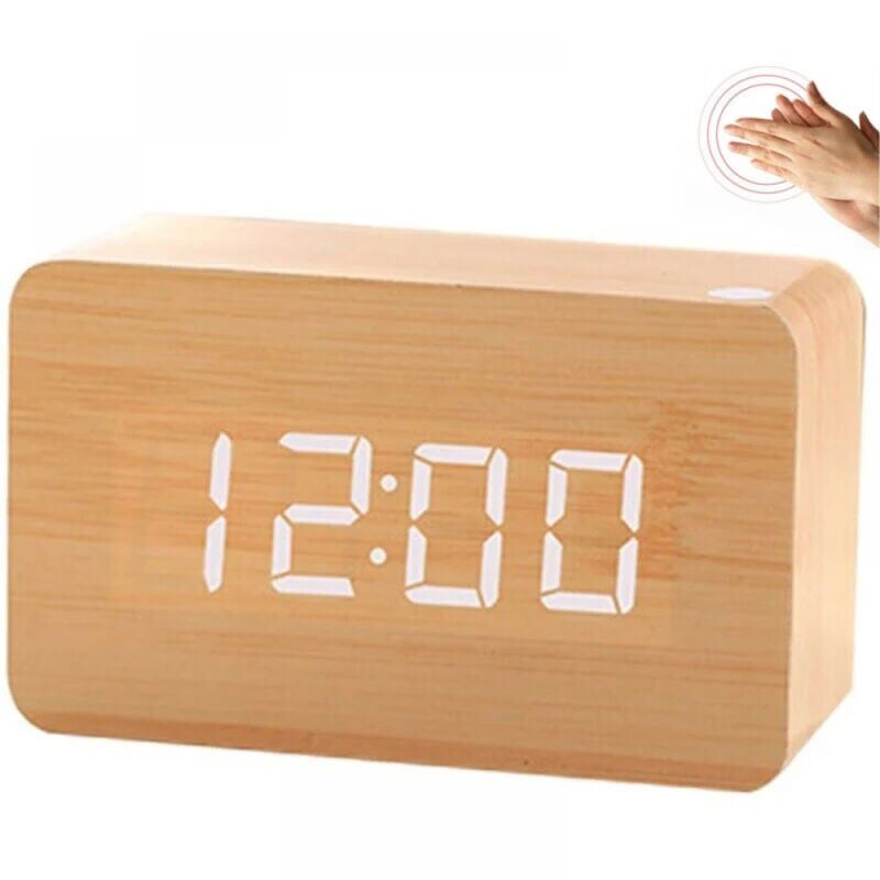 foto del prodotto linjou sveglia moderna in legno sveglia con luce led sveglia digitale in legno con data da tavolo 12 24 ore per casa, camera da letto, ufficio,