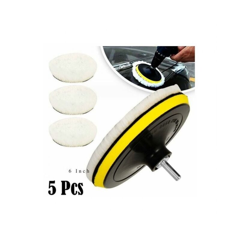 foto del prodotto linjou tampone per lucidatura in lana da 5 pezzi da 150 mm, tampone per lucidatura in spugna per lucidatura kit per lucidatura auto per