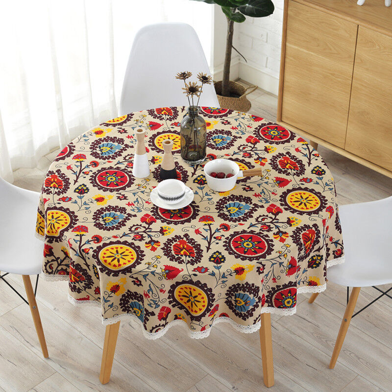 foto del prodotto linjou tovaglia tovaglia tovaglia rotonda in cotone lino tovaglia girasole tovaglia pizzo multiuso per interno ed esterno diametro 120cm girasole 