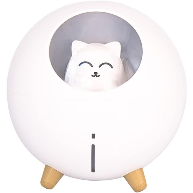 foto del prodotto linjou umidificatore domestico da 220 ml, nebbia fredda, con 7 luci colorate, spegnimento automatico, nebbia da ufficio gatto bianco 