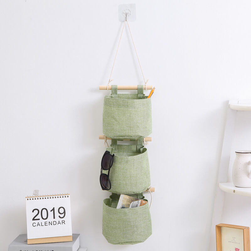 foto del prodotto linjou verde borsa portaoggetti da appendere con tasche borsa portaoggetti da appendere in tessuto di cotone e lino a 3 strati, organizer per porta