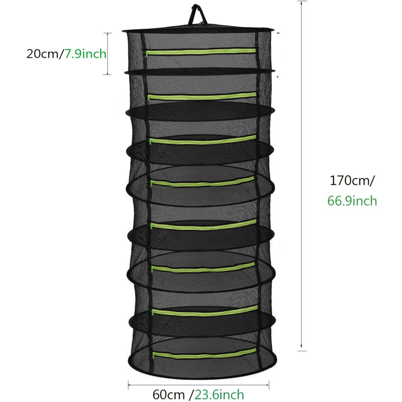 foto del prodotto linjou verde essiccatore per erbe a 8 strati, rete per asciugare sospesa da 60 cm, rete per asciugare pieghevole per piante idroponiche, pesci,