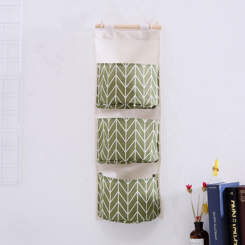 foto del prodotto linjou verde scaffale portaoggetti, 3 scomparti in cotone, axl 60,5x21 cm, bagno, ingresso, ufficio, montaggio a parete, tessuto, borsa