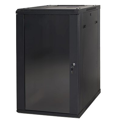 foto del prodotto link armadio rack 19 18 unita da muro a 900 l 600 x profondita 600 mm. colore nero porta vetro