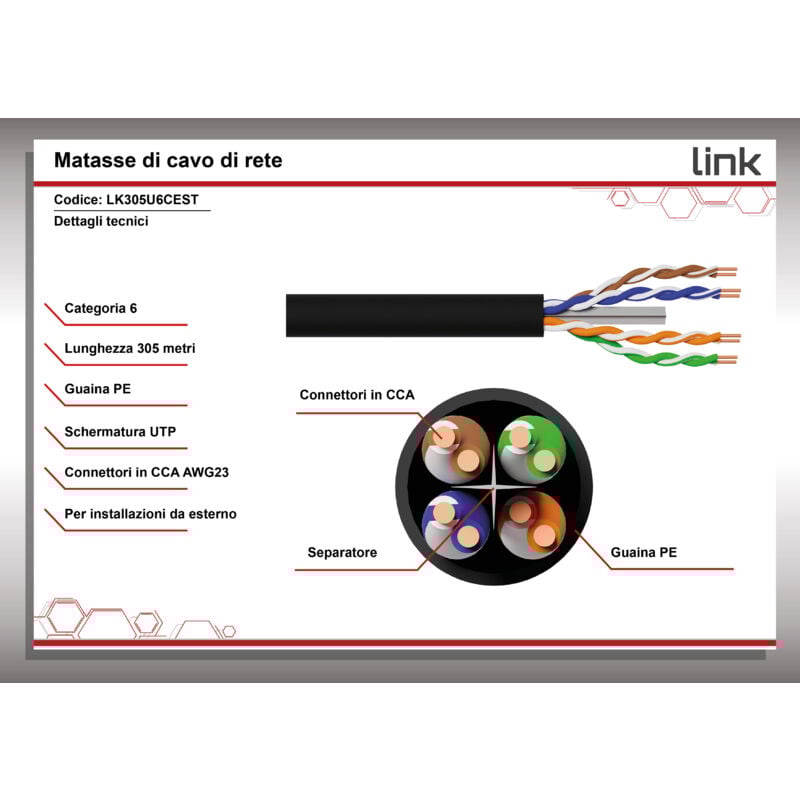 foto del prodotto link link lk305u6cest cavo di rete nero 305 m cat6 u utp utp 