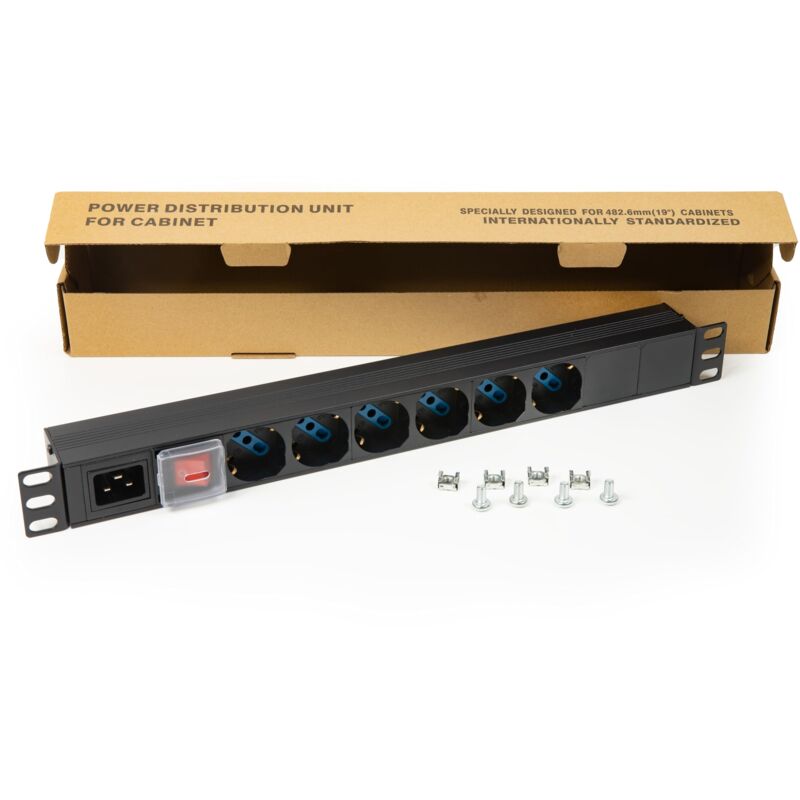 foto del prodotto link multipresa da rack lk10062 con interruttore luminoso e 6 prese universali schuko e italiane tripolari unel 2p t 16a con connettore maschio