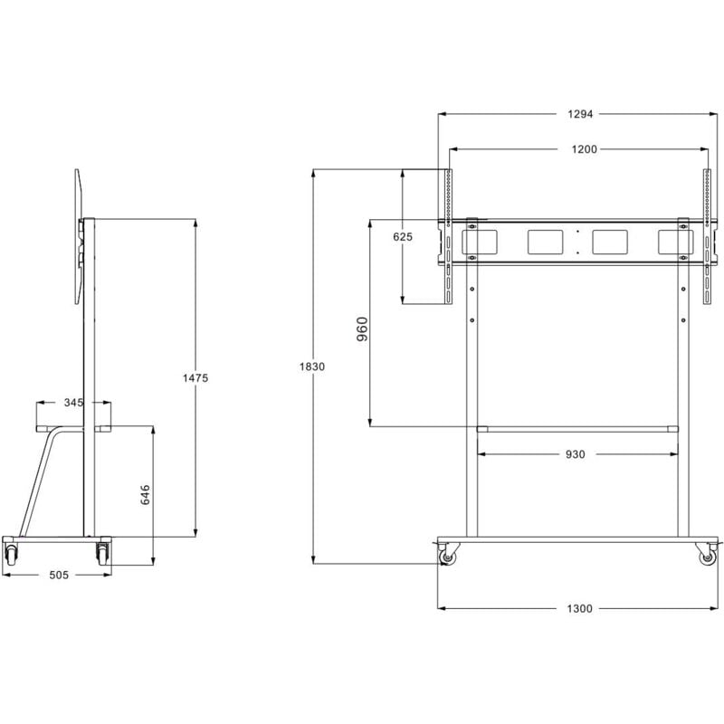 foto del prodotto link supporto per tv con ruote fino a 130 kg max vesa 1200x600 e video fino a 180''