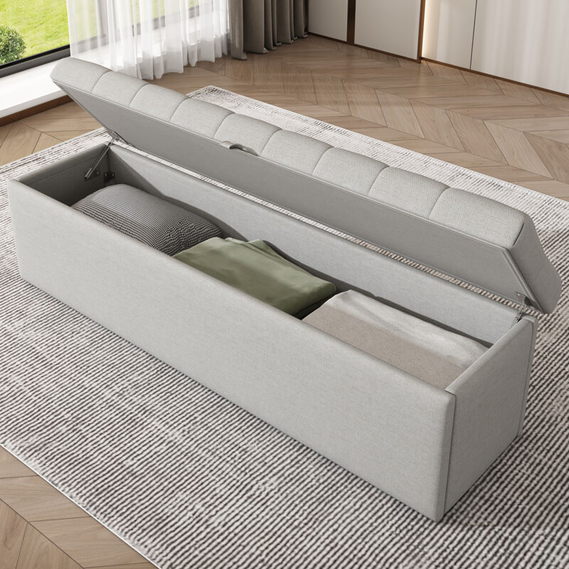 foto del prodotto lino, panca imbottita, 14141,547 cm lpa , panca imbottita, sgabello da letto, panca con vano portaoggetti, grigio chiaro