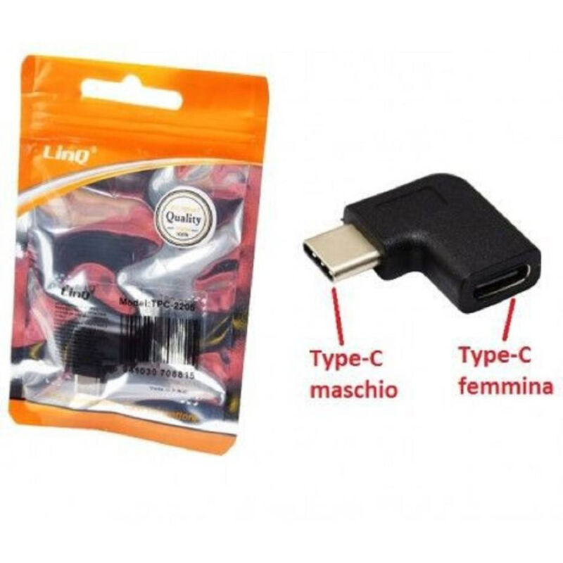 foto del prodotto linq adattatore connettore da type c tipo c maschio a type c femmina ad angolo tpc 2205 
