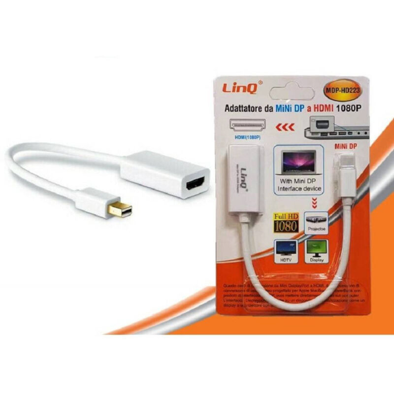 foto del prodotto linq adattatore convertitore cavo da mini displayport mini dp a hdmi 1080p mdp hd223 