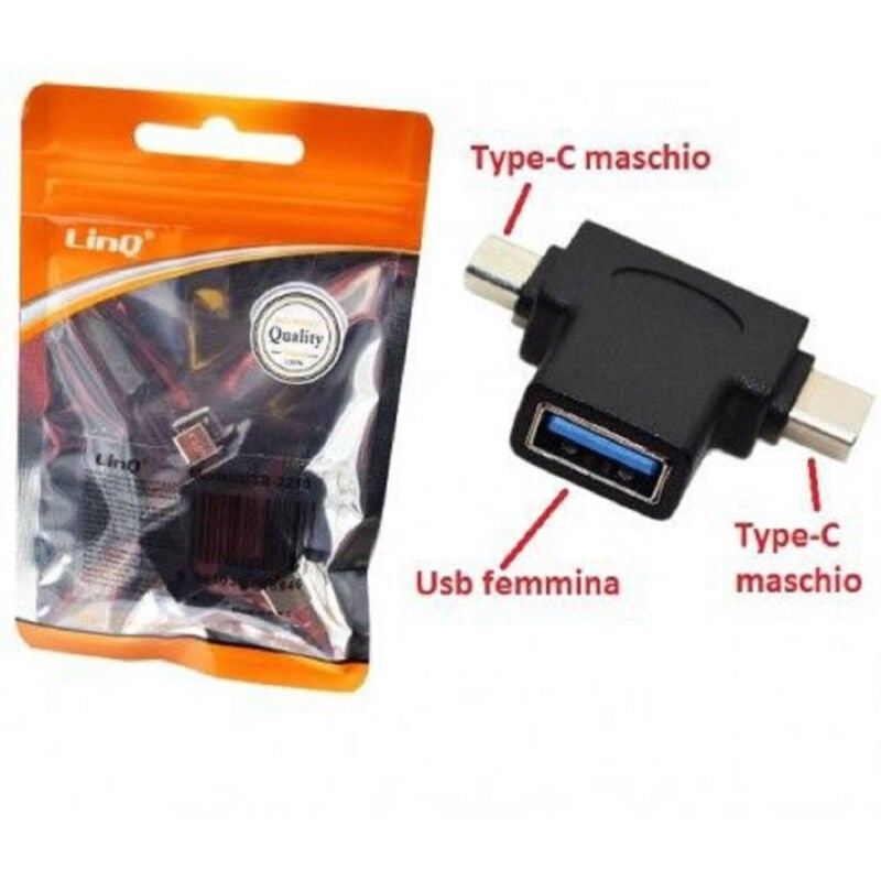 foto del prodotto linq adattatore convertitore lettore otg 2in1 usb femmina a 2 type c maschio usb 2210 