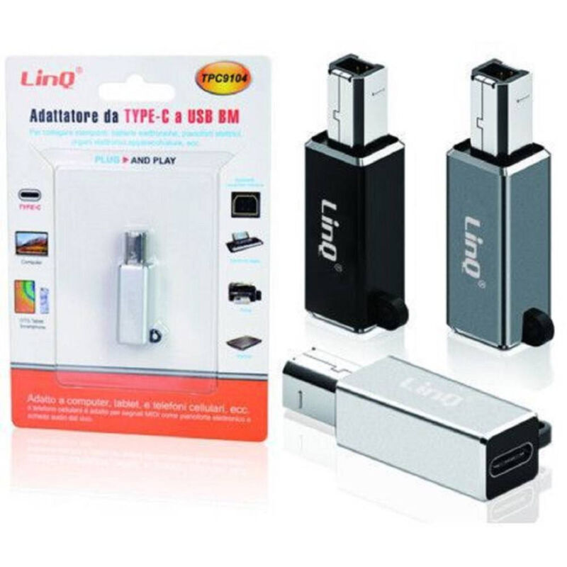 foto del prodotto linq adattatore da type c femmina a usb bm maschio per stampanti sintetizzatori tpc9104 