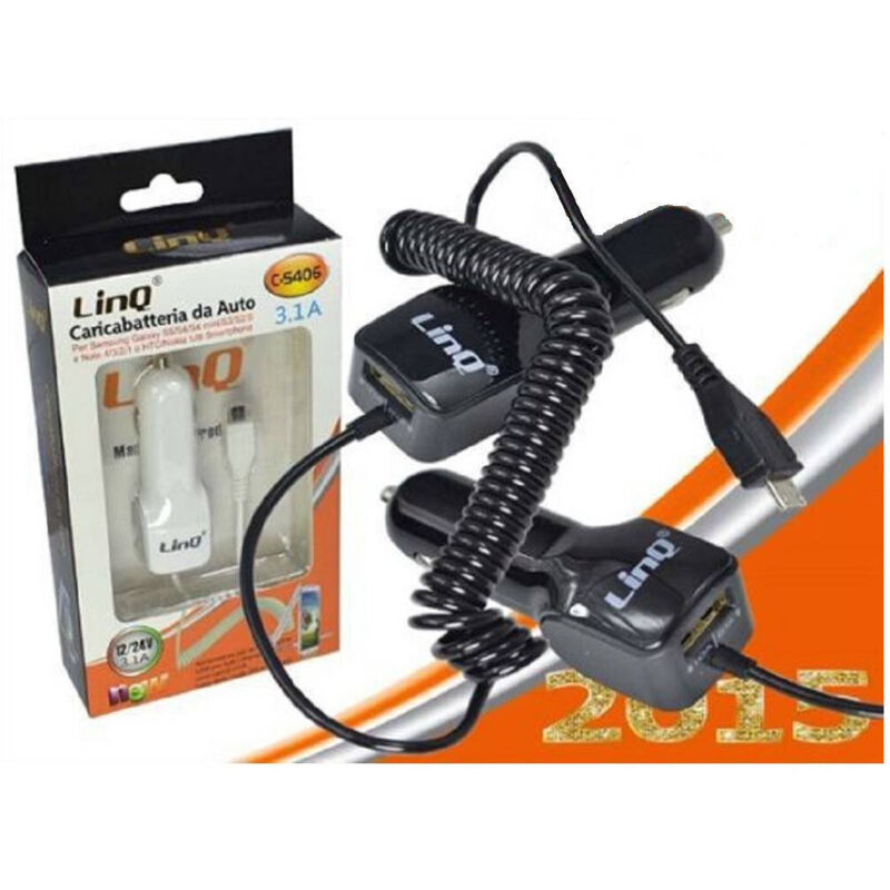 foto del prodotto linq alimentatore caricabatteria da auto micro usb 3.1a 12 24v con ingresso usb c s406 