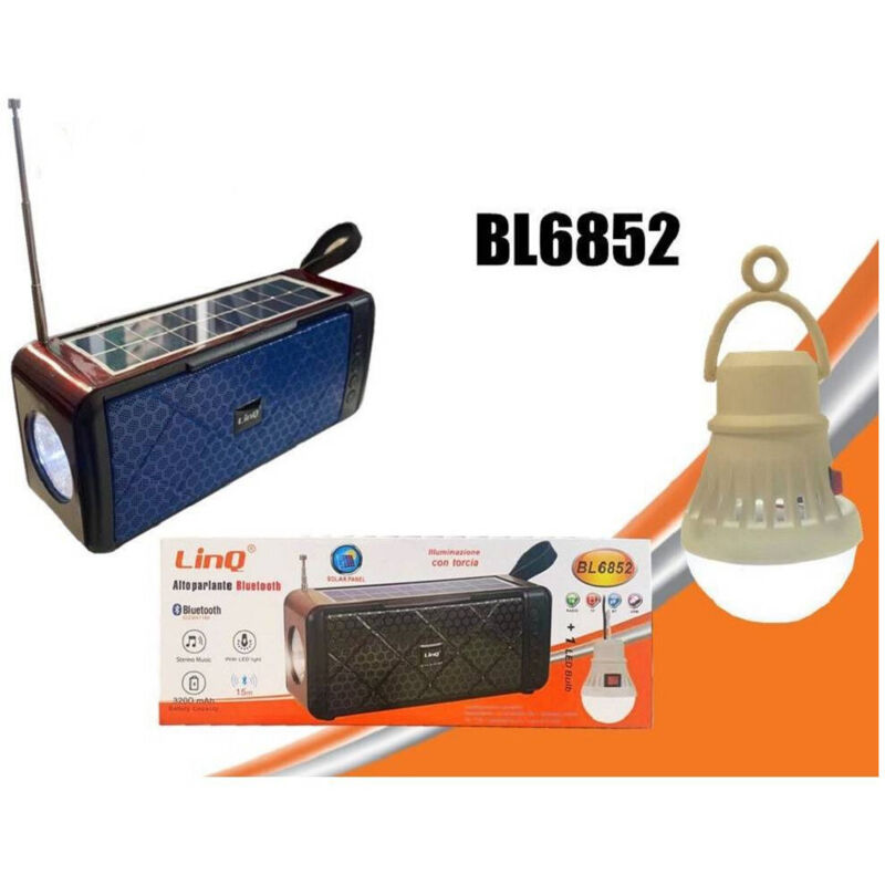 foto del prodotto linq altoparlante cassa speaker bluetooth pannello solare torcia lampadina led bl6852 