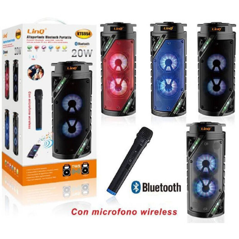 foto del prodotto linq altoparlante speaker cassa bluetooth kts954 20w microfono wireless usb portatile 