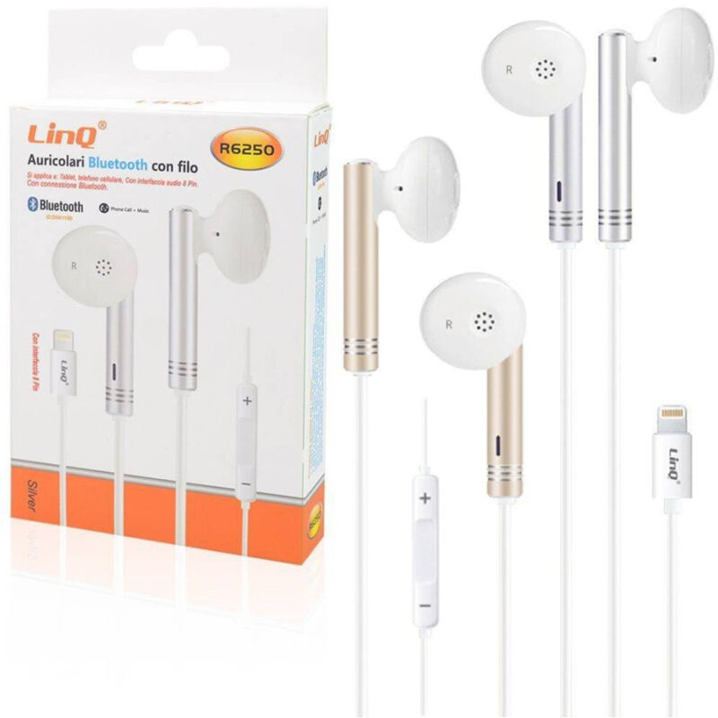 foto del prodotto linq auricolari stereo musica cuffie bluetooth con filo r6250 lightning 8 pin iphone 