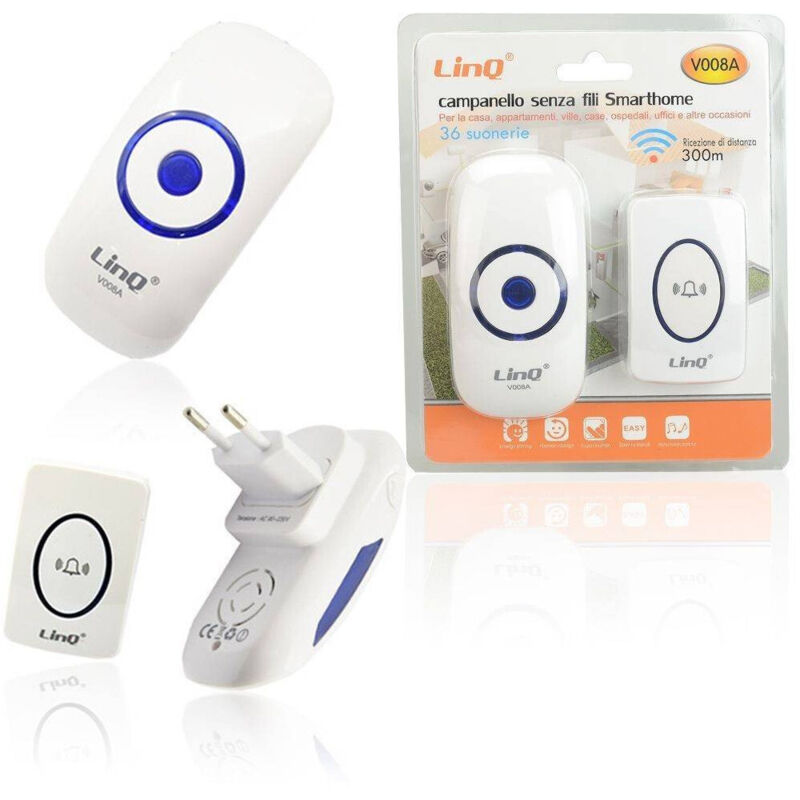 foto del prodotto linq campanello senza fili smarthome con ricevitore 200 300mt per interni esterni v008a 