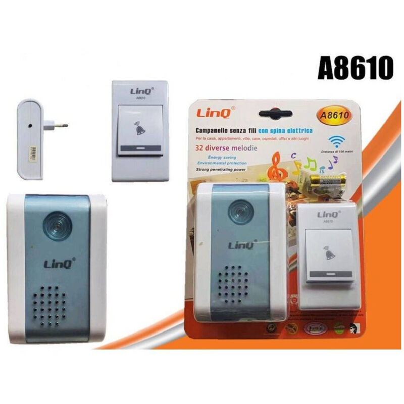 foto del prodotto linq campanello wireless spina elettrica rete 220v senza fili 32 melodie porta a8610 