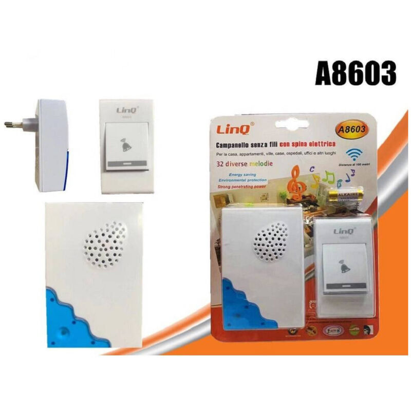 foto del prodotto linq campanello wireless spina elettrica senza fili 32 melodie casa a8603 distanza 100mt 