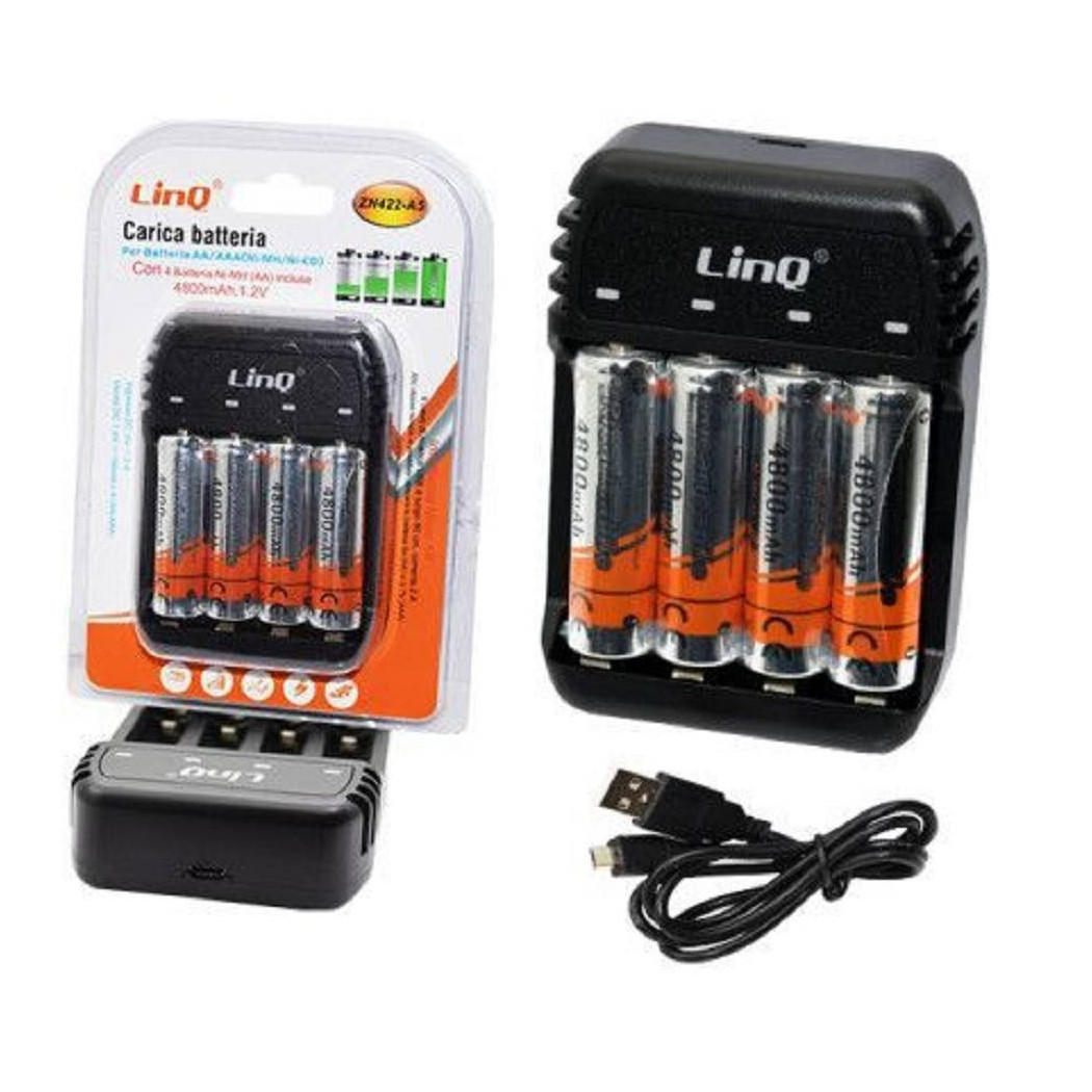 foto del prodotto linq carica batterie pile aa aaa 4 slot zn422 a5 4 pile stilo 4800mha ricaricabili 