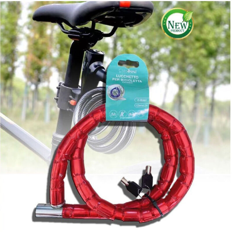 foto del prodotto linq catena antifurto lucchetto bici bicicletta scooter moto 120 cm 2 chiavi cx 9563 