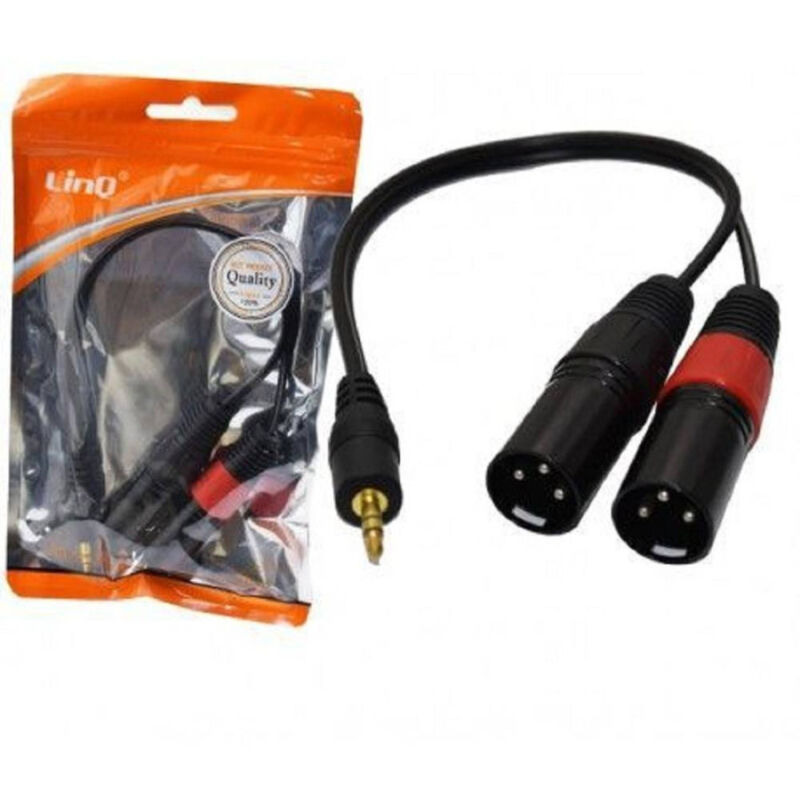 foto del prodotto linq cavo adattatore audio da 2 xlr maschio a jack aux 3,5mm maschio microfono kl 9224 