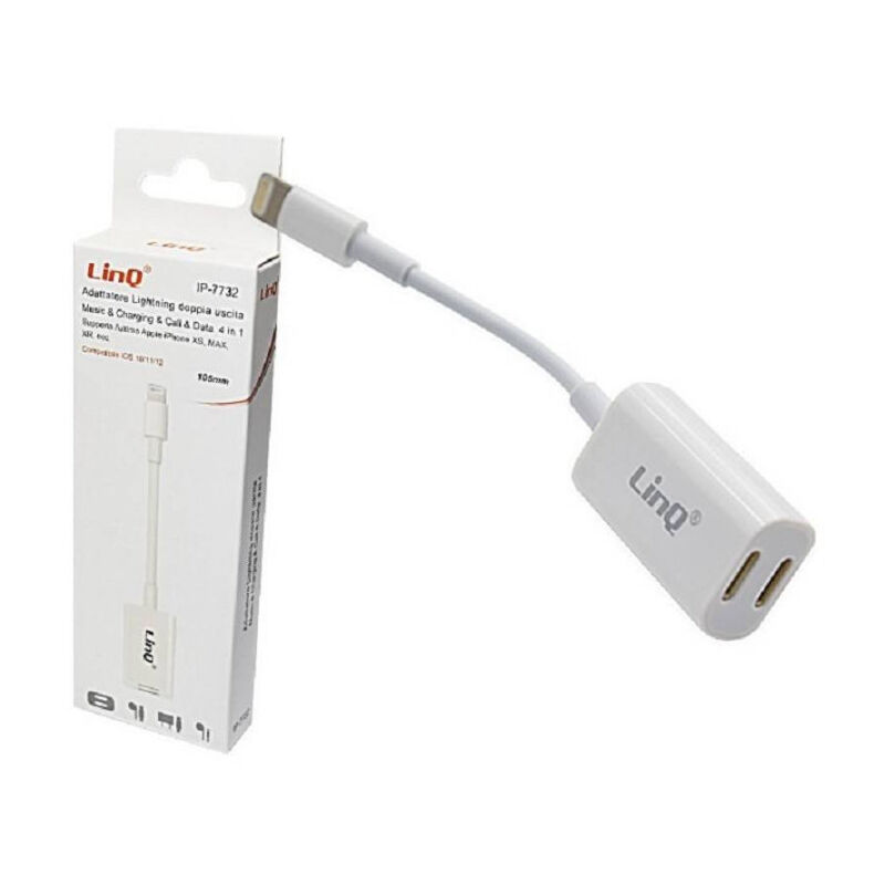 foto del prodotto linq cavo adattatore doppia uscita lightning femmina musica chiamate ricarica ip 7732 