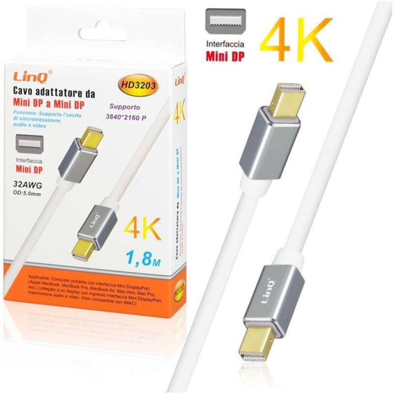 foto del prodotto linq cavo adattatore video da mini displayport a mini displayport 4k 1.8 mt hd3203 