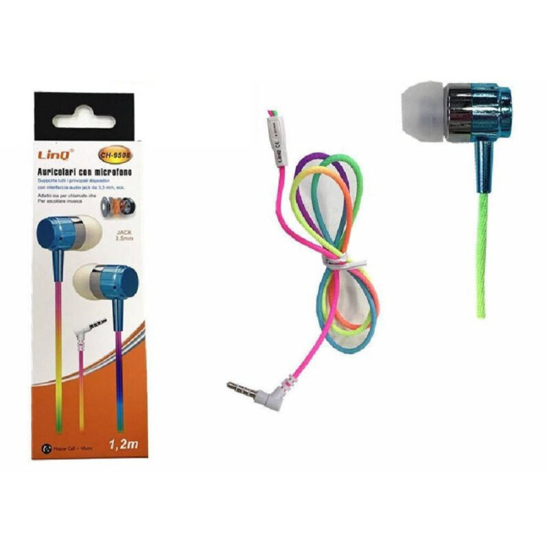 foto del prodotto linq cuffie auricolari smartphone colorati con microfono jack 3,5 mm 1.2 mt ch 9508 