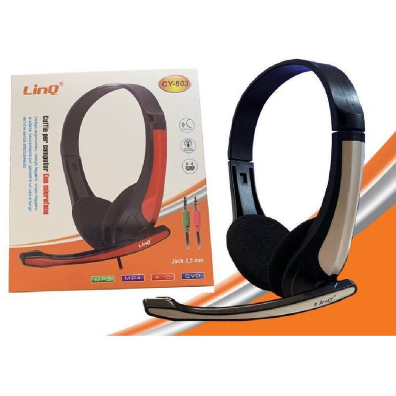 foto del prodotto linq cuffie con microfono stereo per pc notebook computer skype msn jack 3.5mm cy 803 
