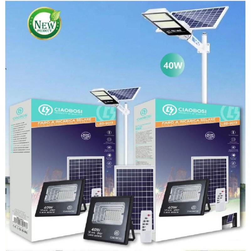 foto del prodotto linq faro faretto led pannello solare fotovoltaico 40w con crepuscolare ip67 led 9013 