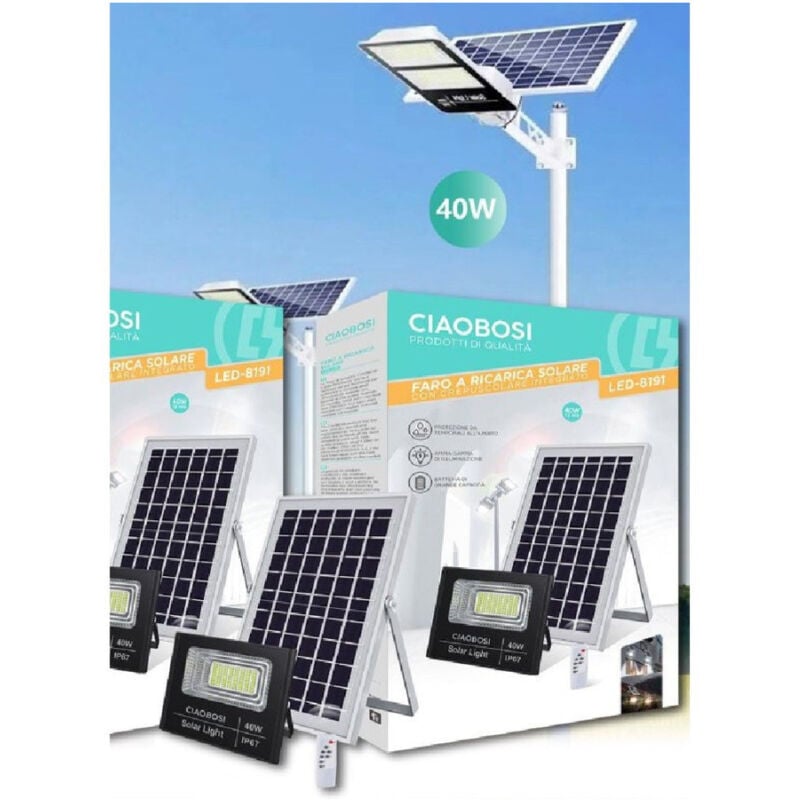 foto del prodotto linq faro faretto led pannello solare fotovoltaico ip67 40 w con telecomando led 8191 