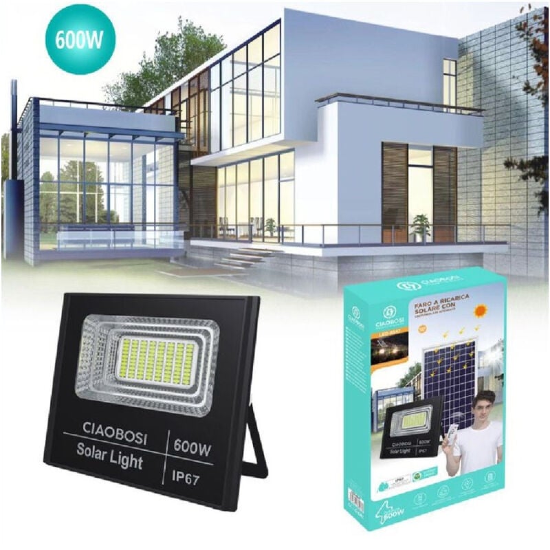 foto del prodotto linq faro faretto led ricarica solare con crepuscolare 600w con telecomando led 8547 