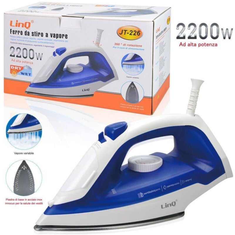 foto del prodotto linq ferro da stiro a vapore 2200w anticalcare resistente piastra in acciaio jt 226 