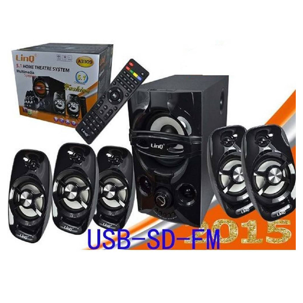 foto del prodotto linq kit casse acustiche a3309 sistema altoparlanti dolby surround 5.1 usb hd tv pc 