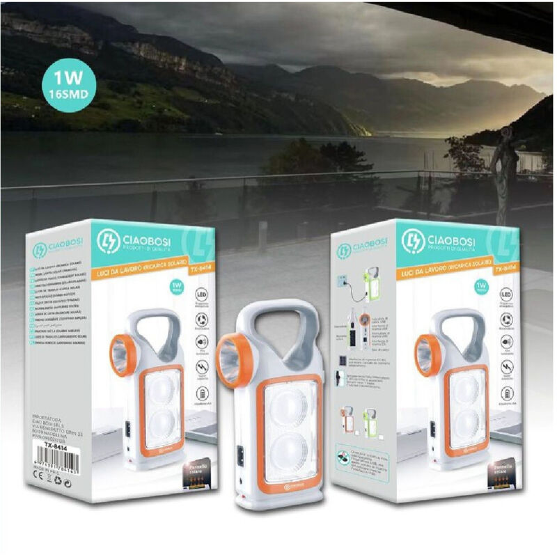 foto del prodotto linq - lampada luce emergenza batterie ricaricabile 1w torcia led carica solare tx-8414 -