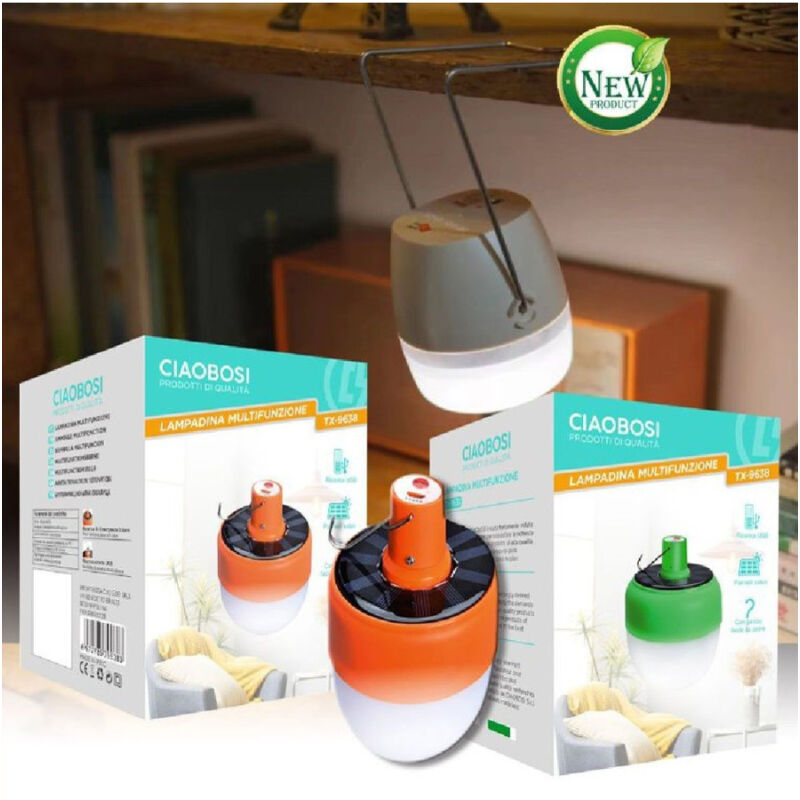 foto del prodotto linq lampada multifunzione portatile ricarica solare led usb lanterna gancio tx 9638 
