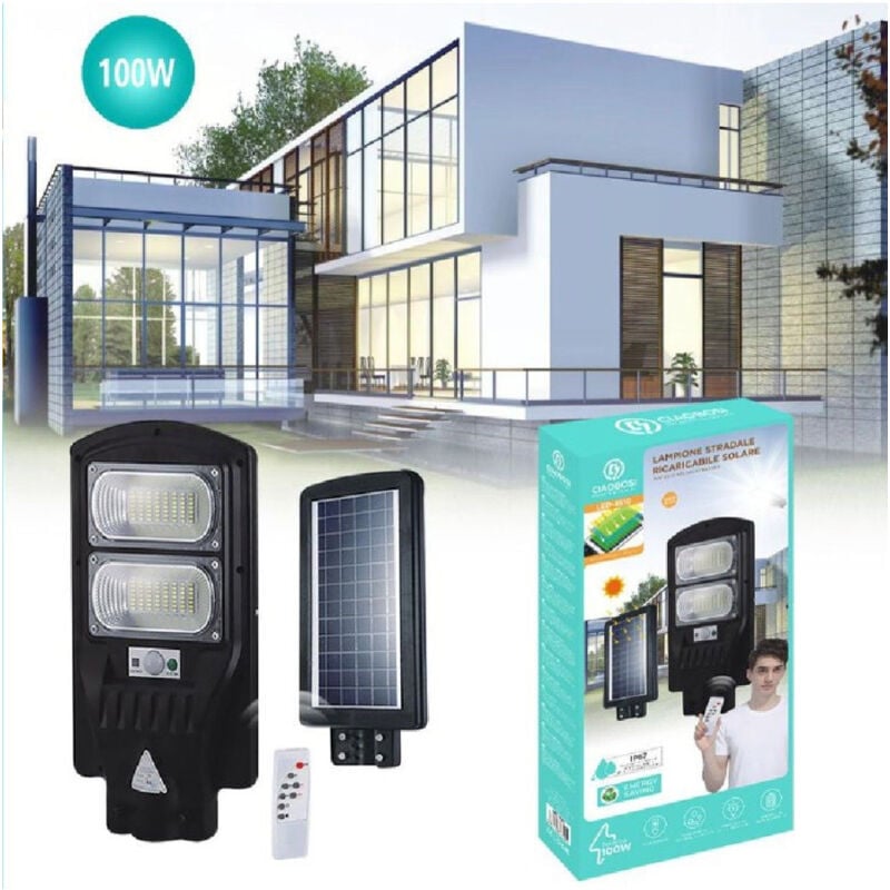 foto del prodotto linq lampione luce stradale led pannello ricaricabile solare 100w telecomando led 8510 