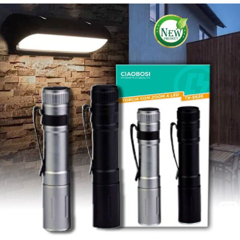 foto del prodotto linq mini torcia con zoom a led tx 9636 a batterie compatta con custodia in metallo 
