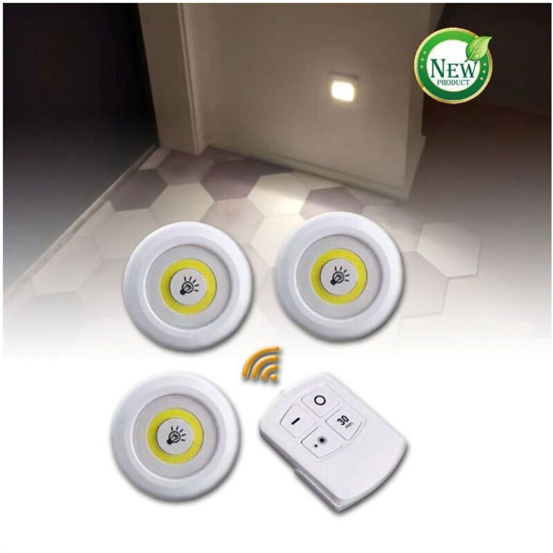 foto del prodotto linq - set 3 luci led cob con telecomando luce regolabile lampada disco armadio tx-9728 -
