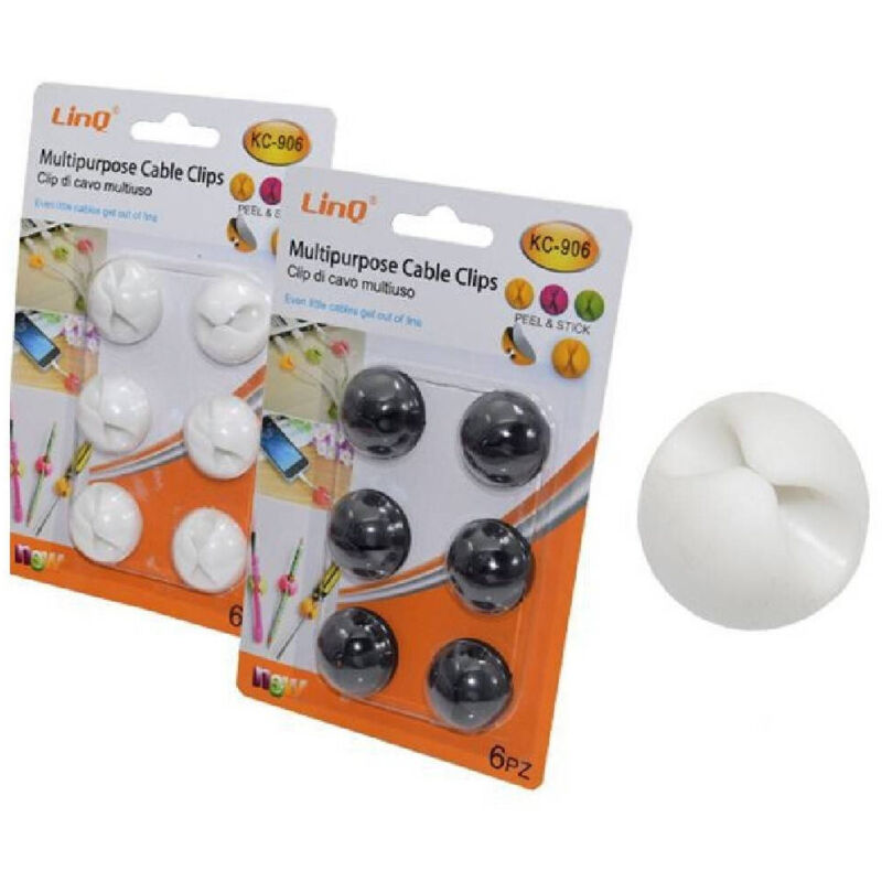foto del prodotto linq set 6 pezzi clip raccogli cavo fissare fili adesivi multiuso tavolo parete kc 906 