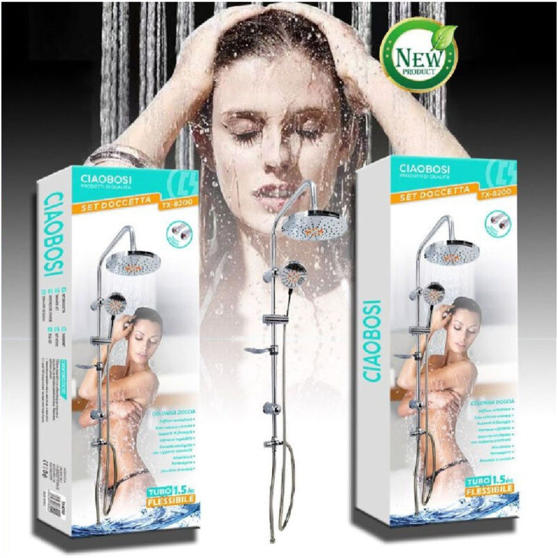 foto del prodotto linq set doccetta bagno colonna doccia saliscendi cromato rubinetto soffione tx 8200 