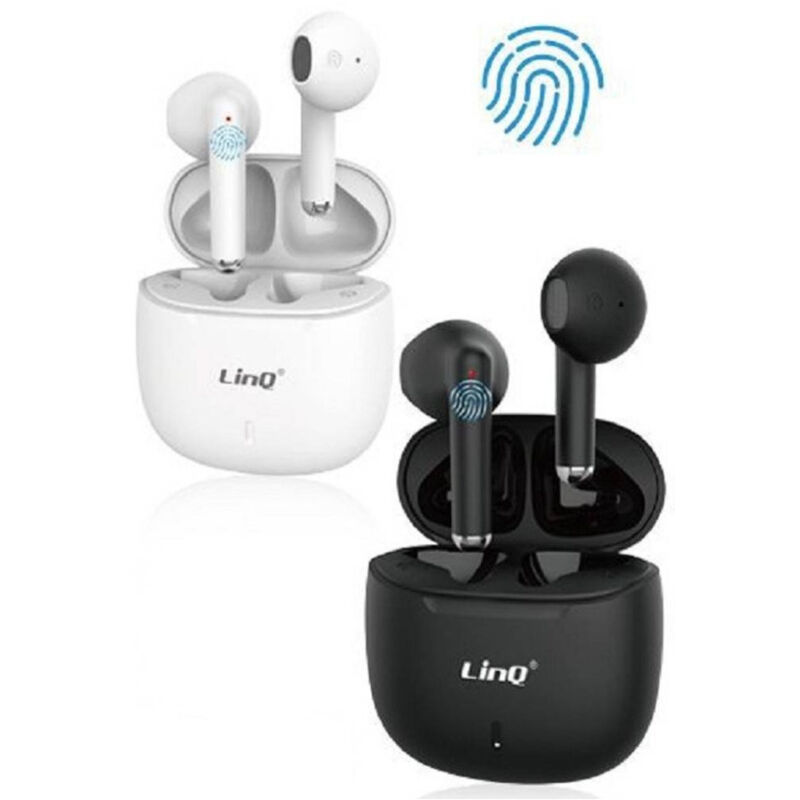 foto del prodotto linq set doppio auricolare cuffie bluetooth mini con box ricarica tws77 pop up touch 