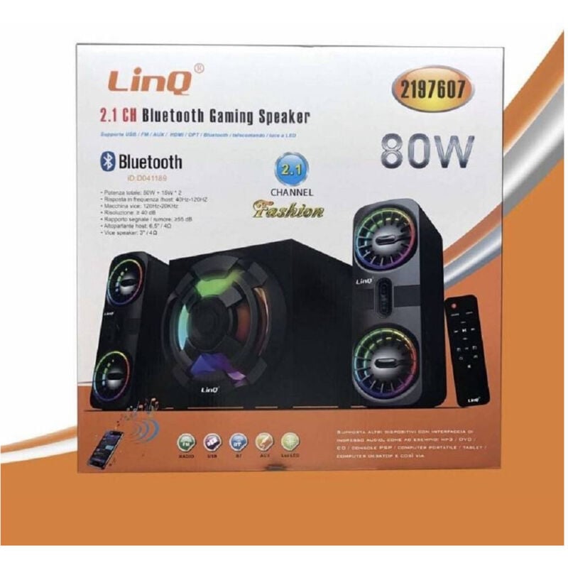 foto del prodotto linq - sistema altoparlanti speaker casse bluetooth gaming 2.1ch luce led 80w 2197607 -