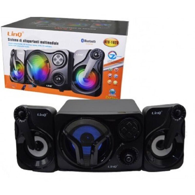 foto del prodotto linq sistema multimediale altoparlanti speaker casse bluetooth fm luci led usb kts 1023 